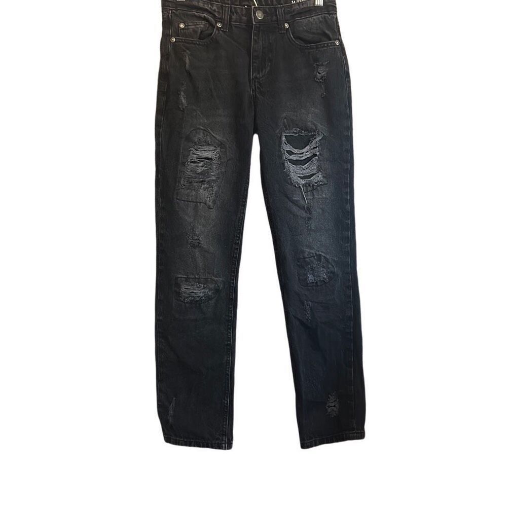 Buffalo David Bitton Evan Slim Straight Fit Black Distressed Denim Jeans Size 14